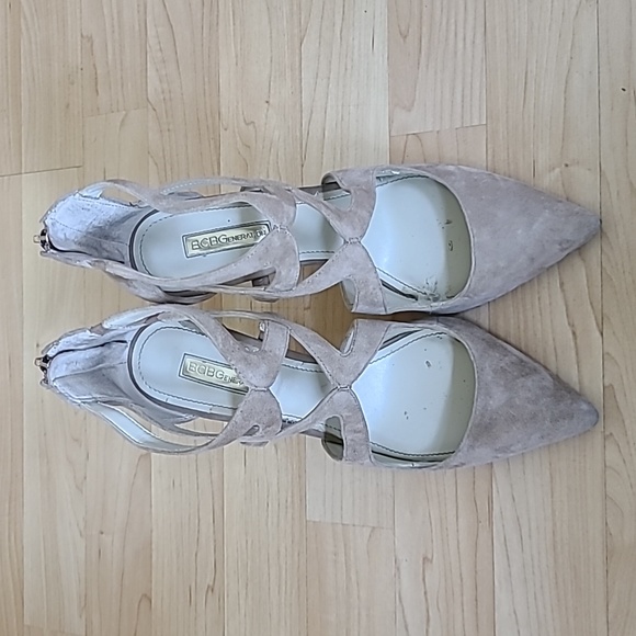 BCBGeneration Stiletto Heels Torpico Size 8.5 Nude Beige Close Toe Straps - Picture 3 of 11